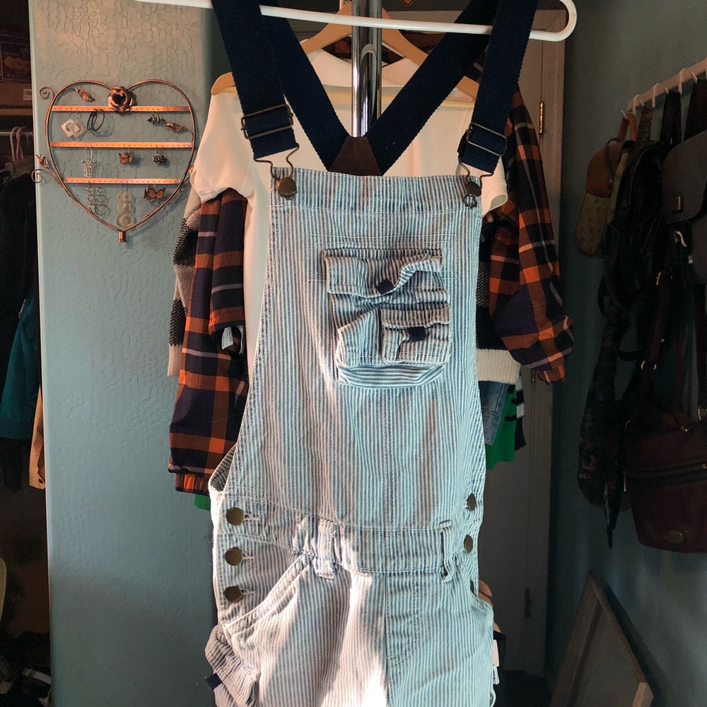 pinstripe overall shorts